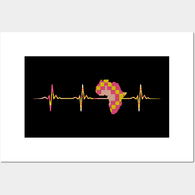 Africa Map, Kente Pattern, Heartbeat, Love Africa Wall Art by kentevibes